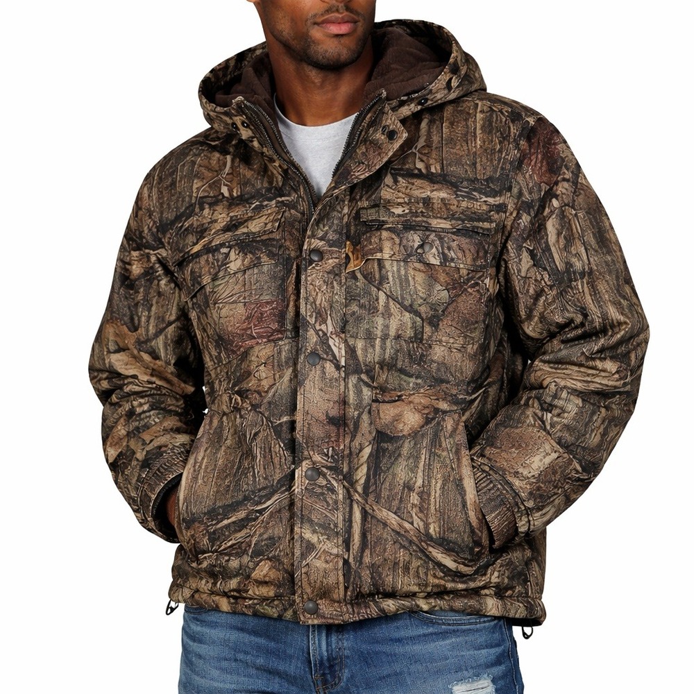 Yukon Camo Y2K Mossy Oak Hunting Jacket Hooded Fleece Lined Mens L Outdoors